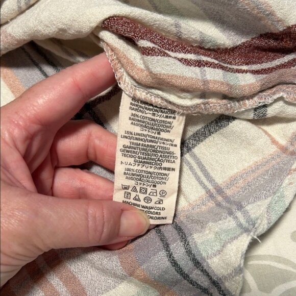 Free People Plaid Oversized Button Down Shirt - Pink and White M - Picture 7 of 9